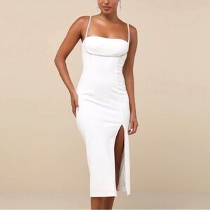 Lulus Upscale Flirt NWT size‎ M Ivory Rhinestone Sleeveless Bodycon Midi Dress
